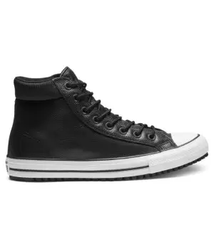 Зимние кожаные кеды Converse All Star высокие чёрные 