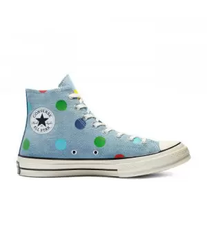 Кеды Converse Chuck 70 голубые в горошек высокие 